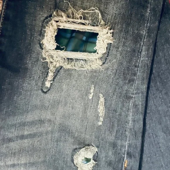 JUDY BLUE LOS ANGELES MID RISE BLUE FLANNEL PATCH STRETCH JEANS - Picture 6 of 10